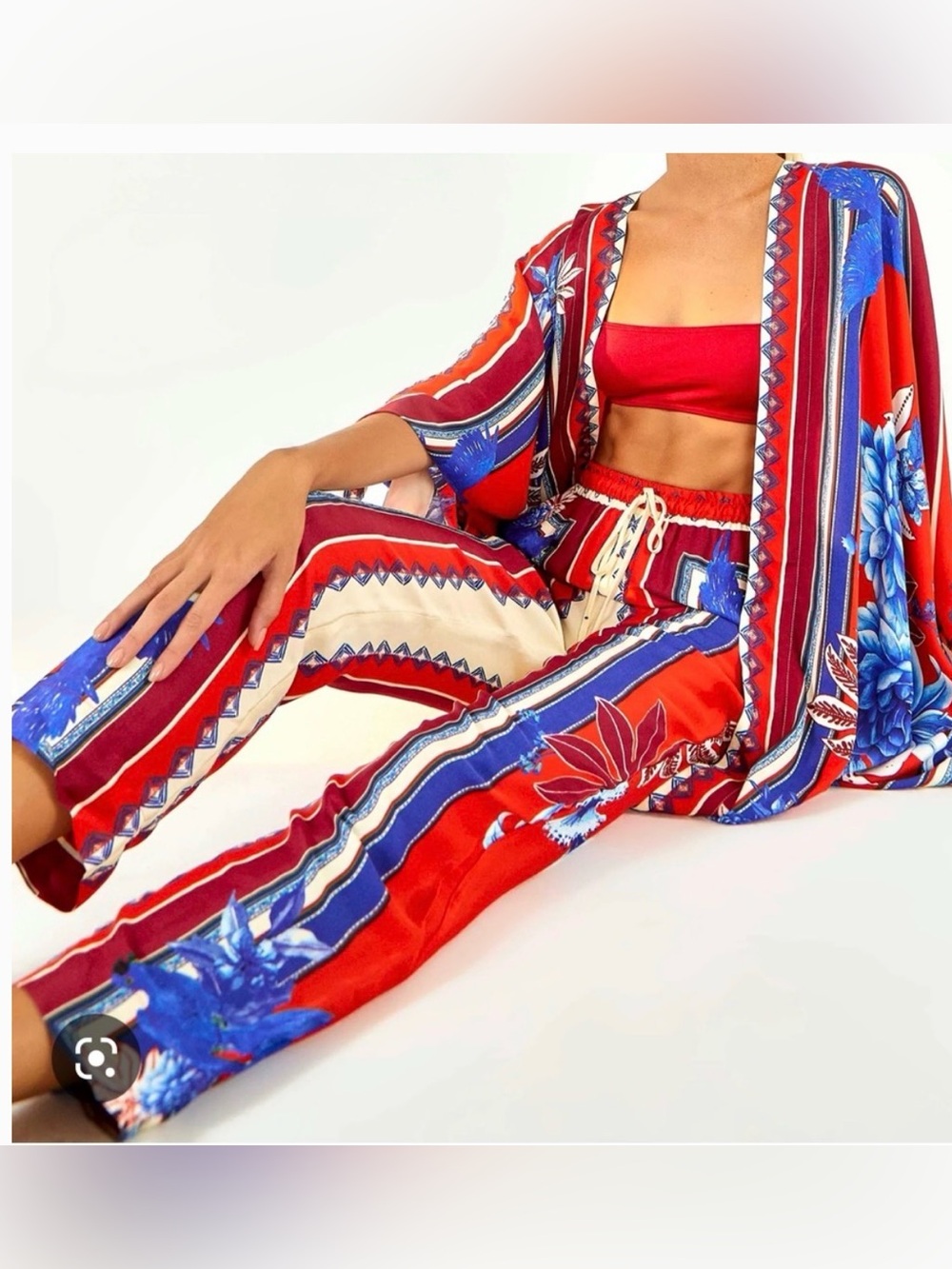 Farm Rio Macaw Scarf Red White Blue Two Piece Set  XL